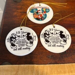 Disneyland Mickey and Minnie Holiday Ornament Set of 3 Black and White